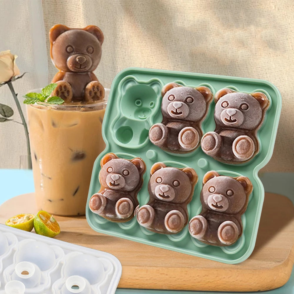 Moule à glaçons en silicone en forme de petit ours en 3D à 6 grilles, moule à glaçons en forme de petit ours, moule à glaçons ménager pour crème glacée, boîte à glaçons.