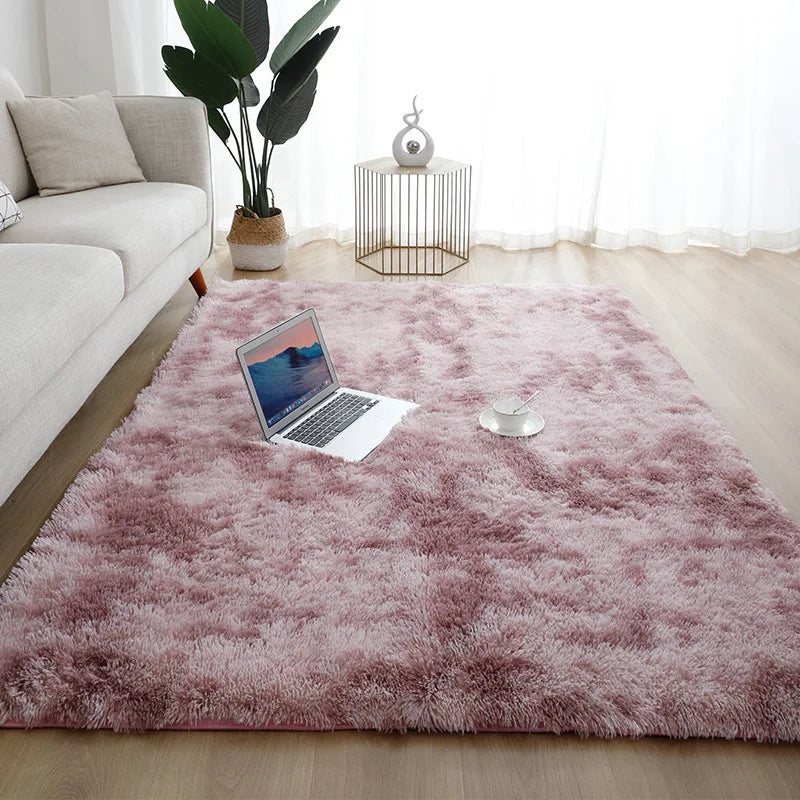 VIKAMA Tapis Moderne Simple en Soie Teint en Nuances Tapis Moelleux Doux pour Salon Chambre Couverture de Lit Tapis de Sol Antidérapant pour Chambre d'Enfants