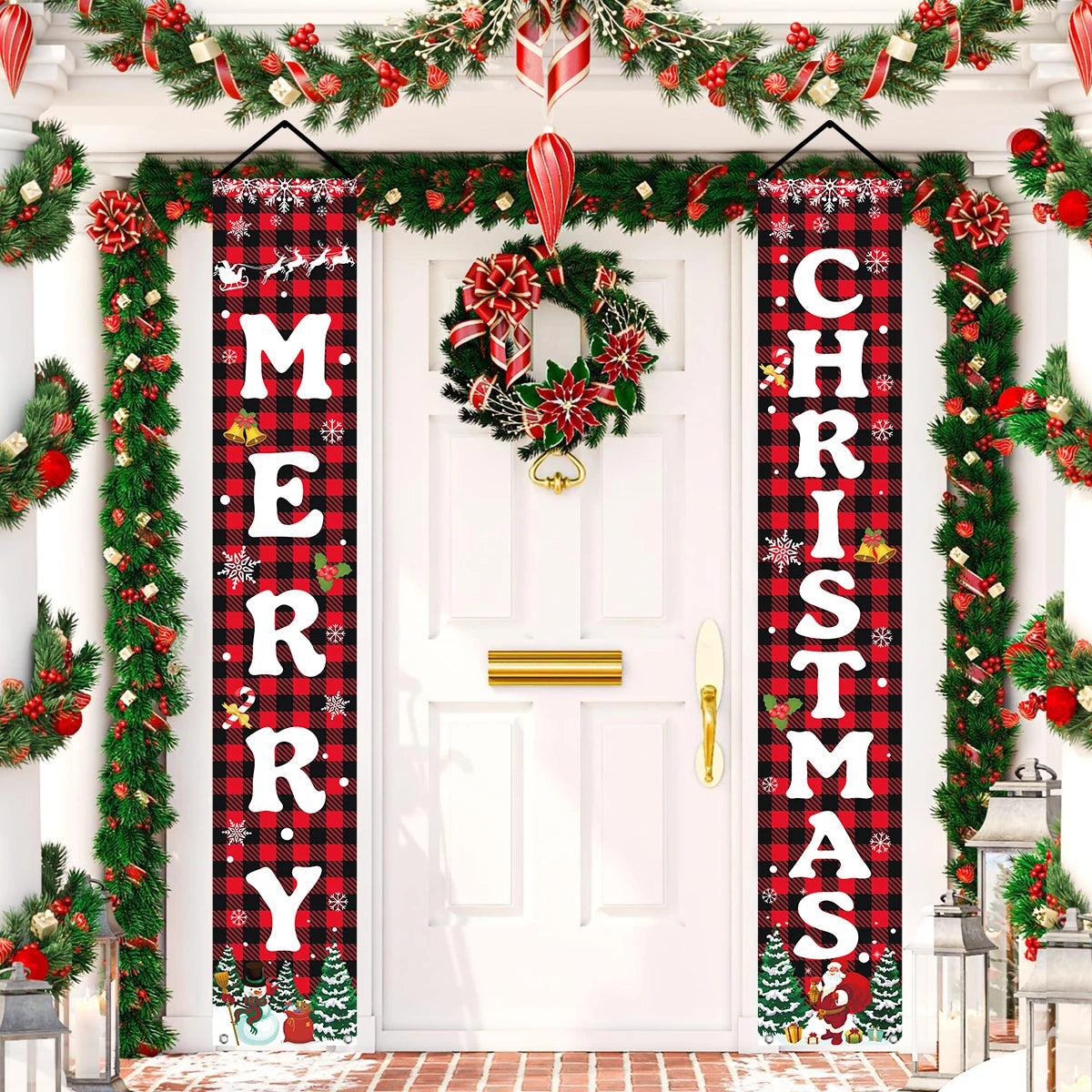 Adornos de Navidad para Puertas, Feliz Navidad para el Hogar 2025, Pancarta para Chimenea o Porche, Decoración Navideña para Año Nuevo