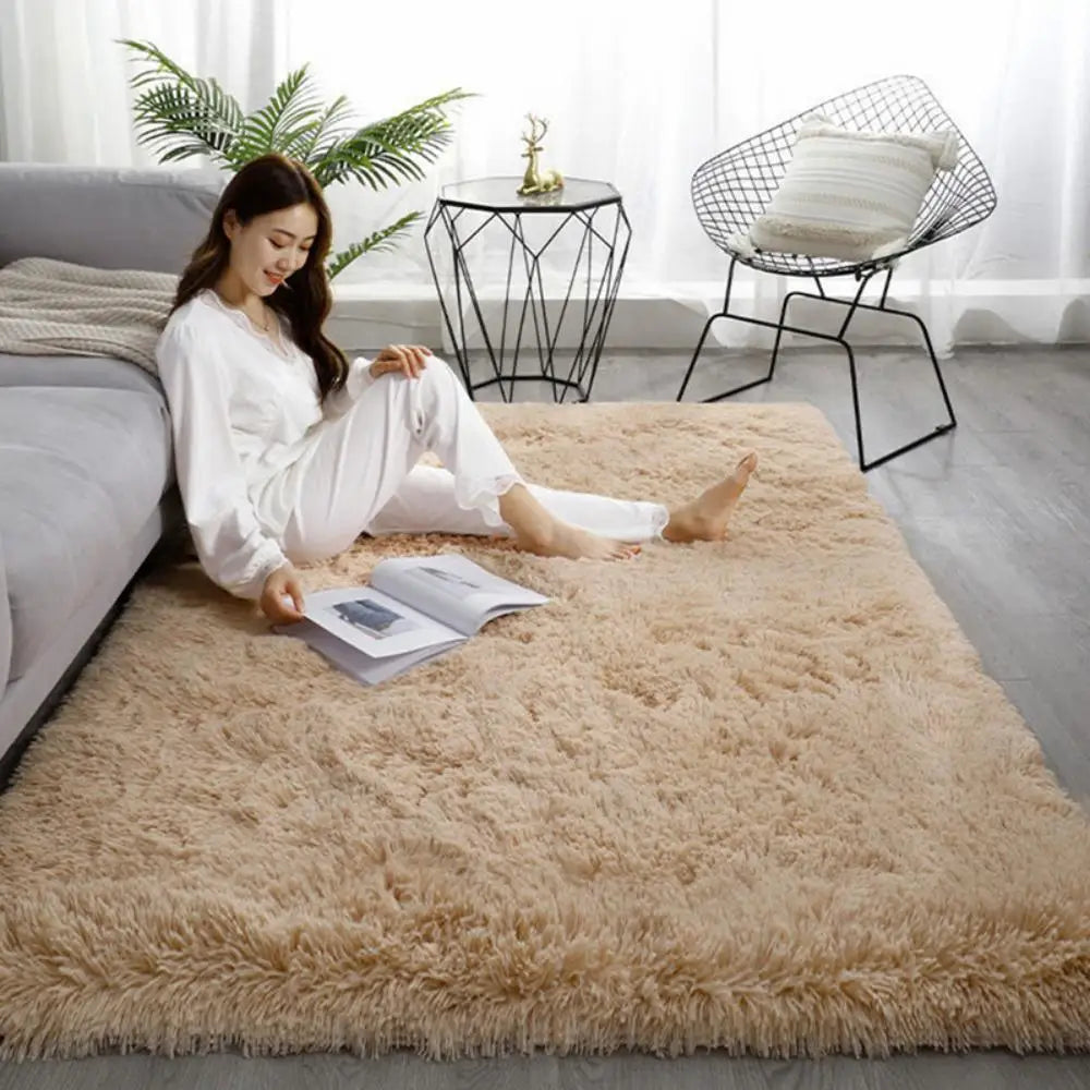 Alfombra de felpa teñida anudada VIKAMA, decoración para sala de estar, alfombra suave y mullida para el hogar, manta antideslizante para gatear para niños.