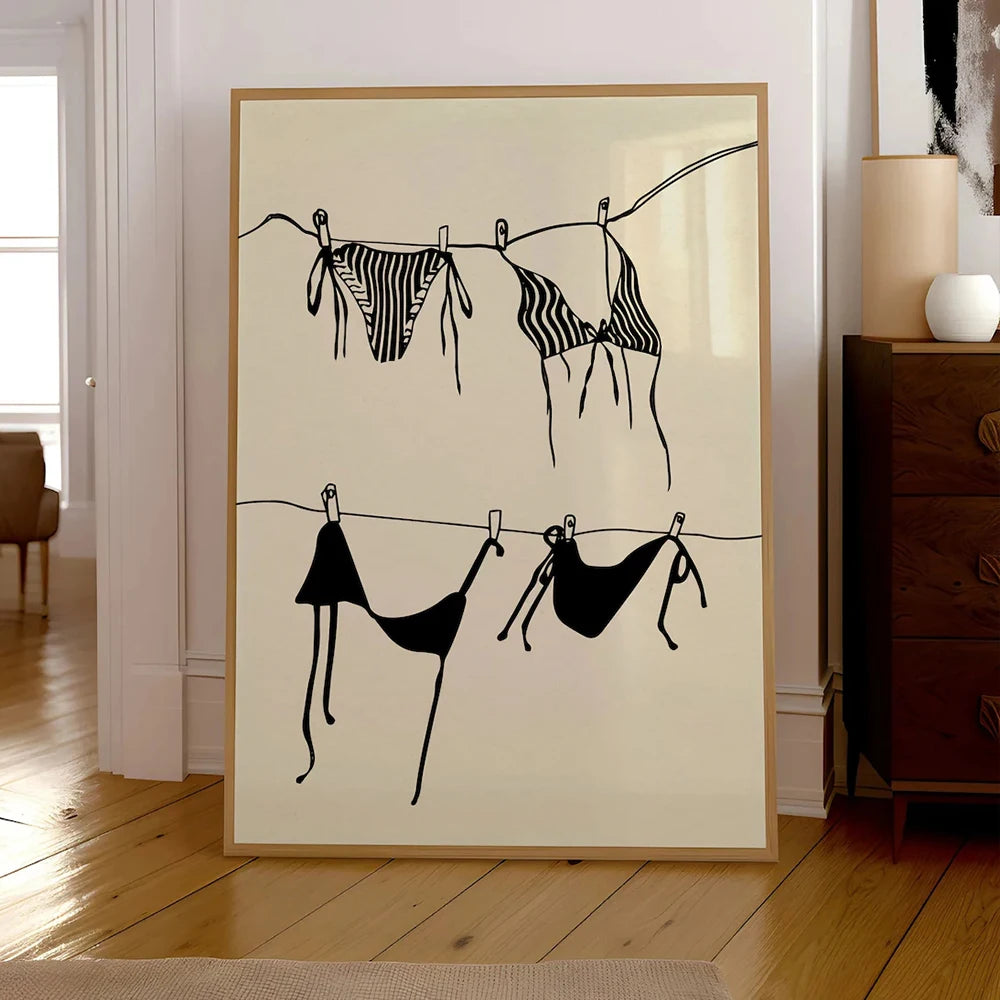 Bikini beige moderne et tendance, motifs coquette à suspendre, impressions murales, toile de peinture, affiche, image pour la décoration intérieure du salon