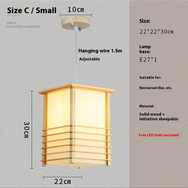 Lámpara Colgante de Madera Maciza para Sala de Estar Comedor Cocina Casa de Huéspedes Estilo Japonés Lámpara de Suspensión Decoración Artística E27
