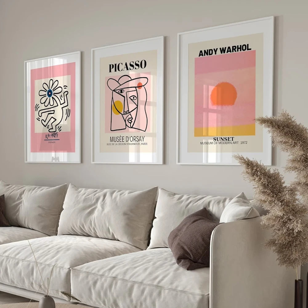 Pared de galería moderna Picasso Andy Warhol Cuadro de lienzo de pared naranja Pósters para sala de estar Decoración del hogar
