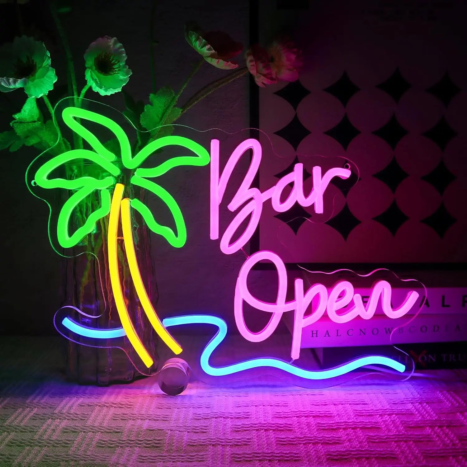 Enseigne lumineuse néon LED "Bar Open", alimentée par USB, pour décoration murale, salle de jeux, caverne d'homme, club, bar, cadeaux d'anniversaire ou d'Halloween