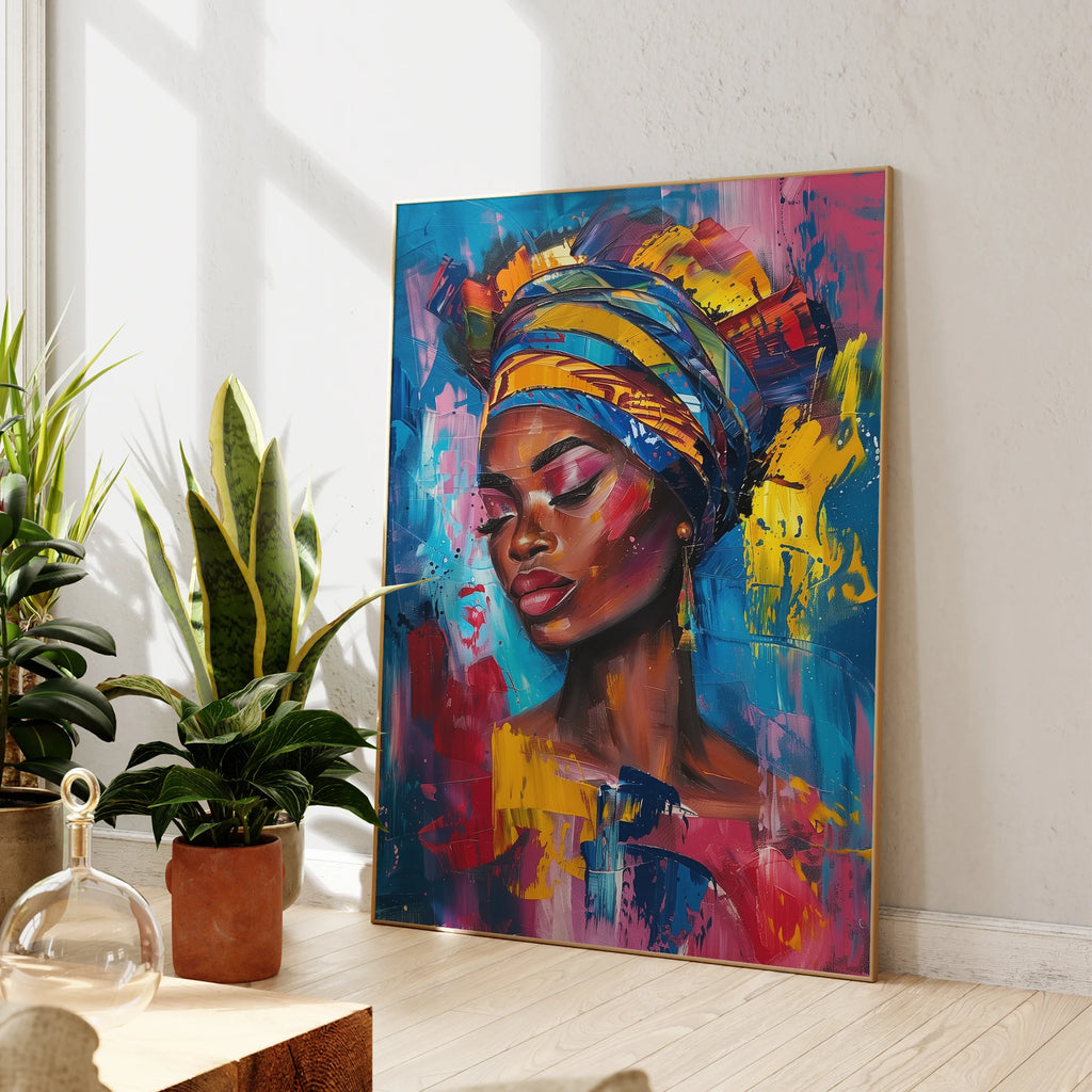 Cuadro de mujer negra moderna, retrato de moda, arte de pared, impresiones en marco de aluminio, póster de pintura en lienzo, decoración para el hogar y la sala de estar