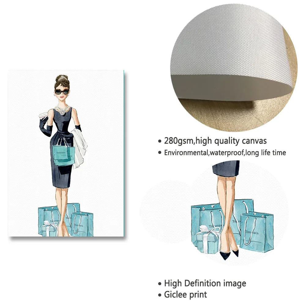 Pósters y grabados de "Desayuno con diamantes" Póster nórdico Audrey Hepburn Arte de pared Lienzo Pintura Moda Cuadros de pared para habitación