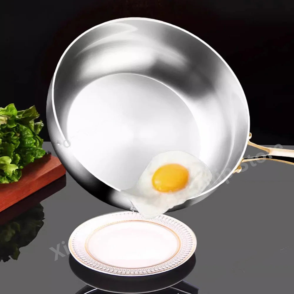 Poêle à frire en acier inoxydable 316, wok profond, sans revêtement, antiadhésive, pour cuisinière à gaz et à induction, ustensile de cuisine universel