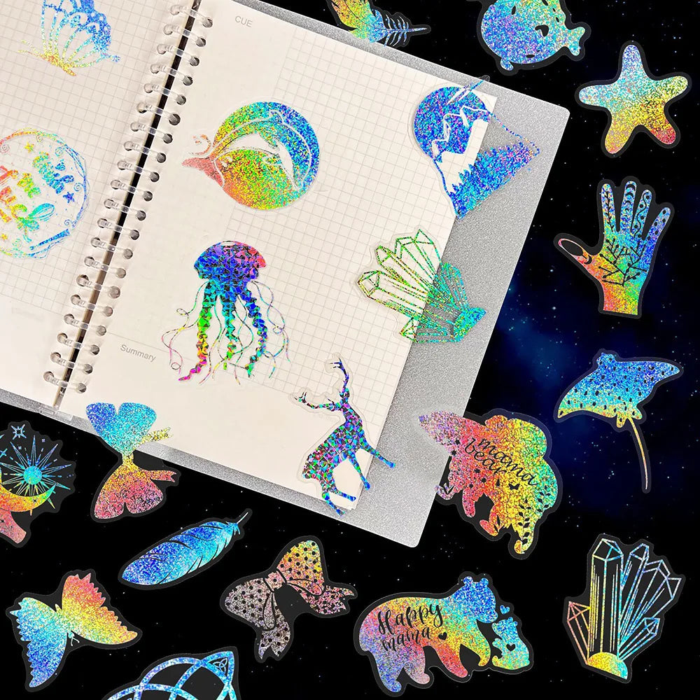 100 pegatinas láser holográficas bonitas de dibujos animados de anime, calcomanías estéticas de mariposas, pegatinas divertidas para álbum de recortes, laptop, teléfono, coche, para niña