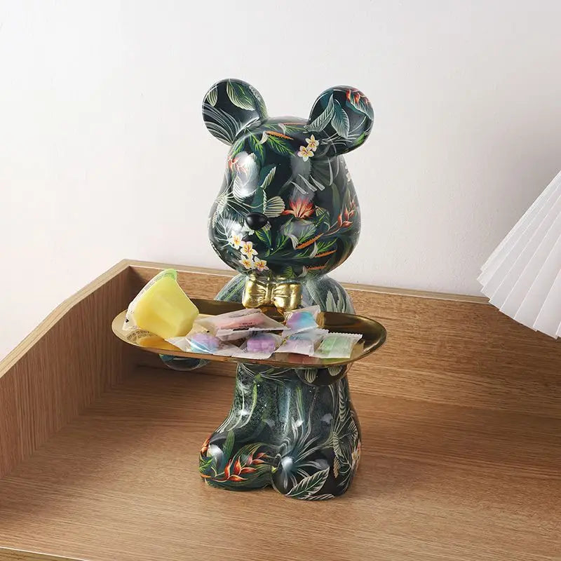 Estatua de oso de pie de resina de graffiti abstracto de 26 cm, organizador de animales lindos, soporte de decoración de escritorio, regalo para adorno de oficina en casa