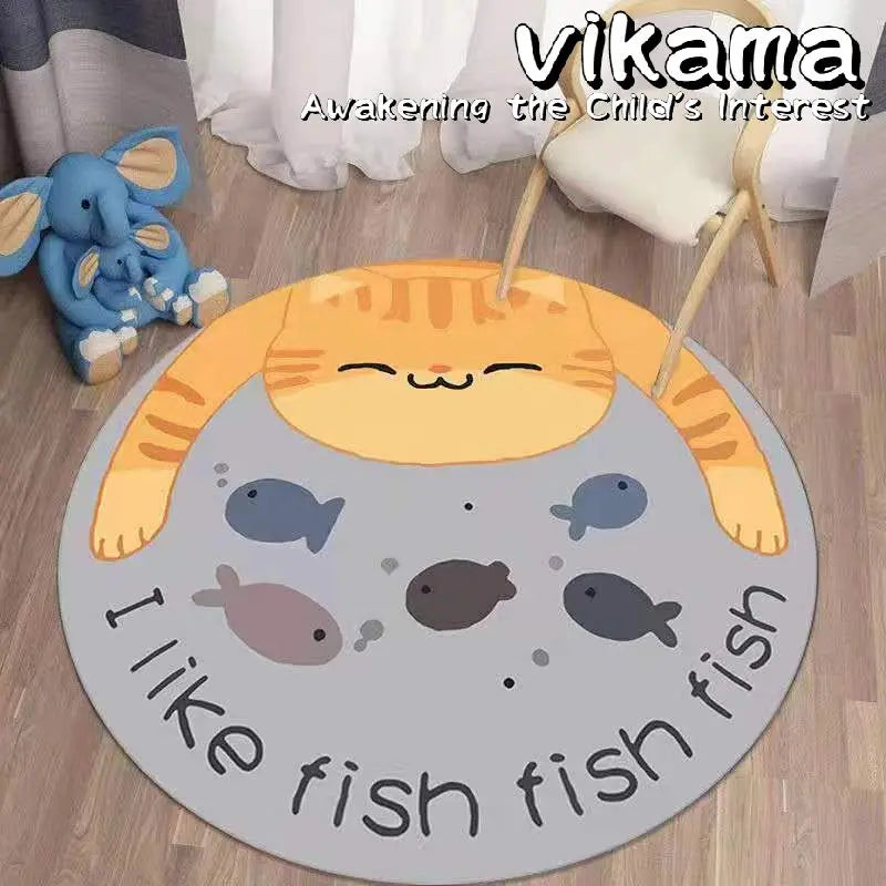 Alfombra redonda de imitación de cachemira con dibujos de animales VIKAMA para sala de estar, dormitorio, cabecera de sofá, alfombra decorativa antideslizante lavable