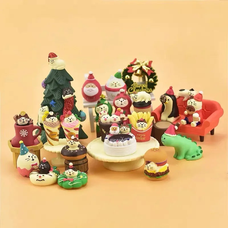 Zakka Figuras Navidad Japonés Creativo Exquisito Mate Resina Navideña Pequeña Decoración Cisne Puff Ukelele Trineo Sofá Reno