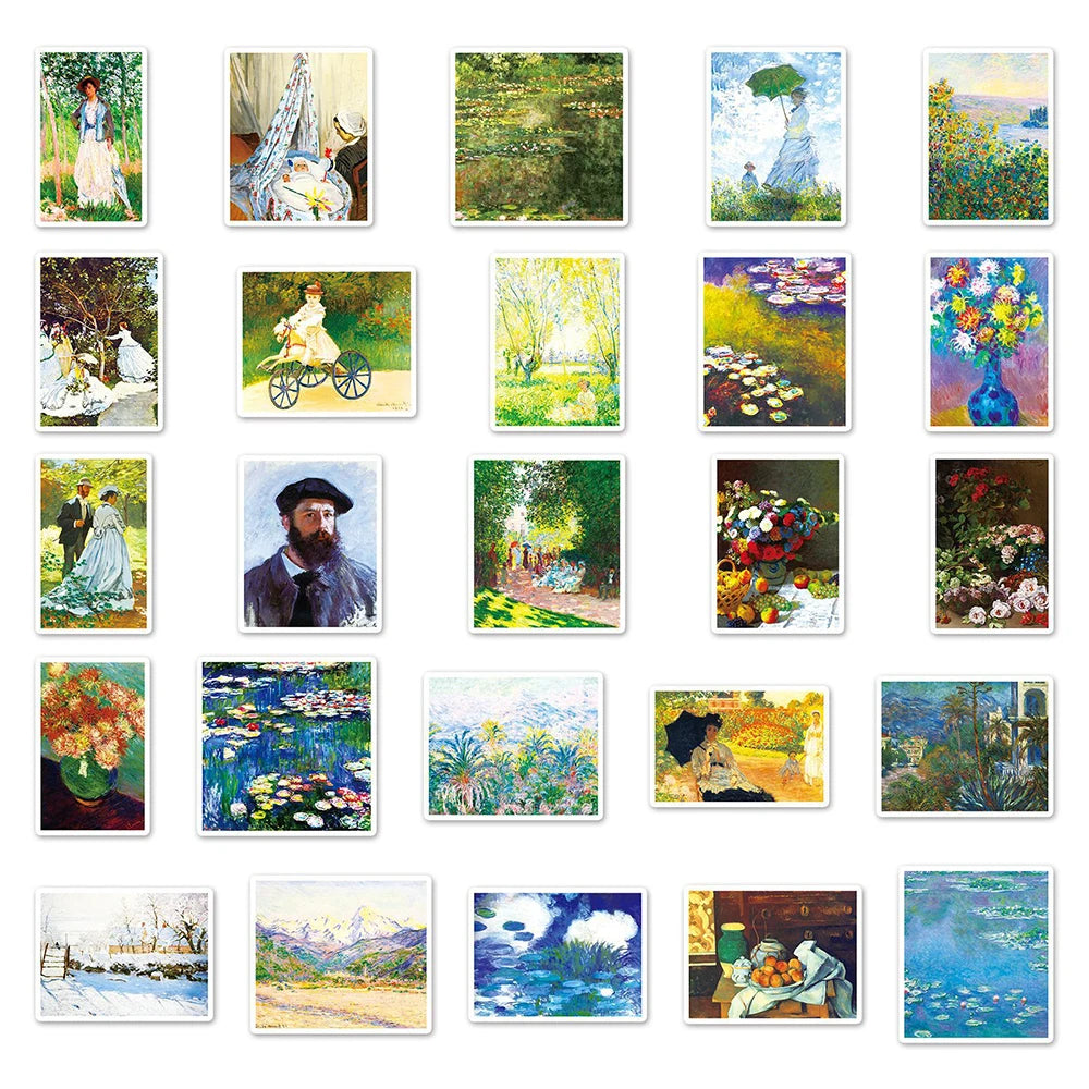 10/30/50 pegatinas de arte de Monet para pintura al óleo, calcomanías de dibujos animados para álbum de recortes, laptop, teléfono, equipaje, coche, pegatinas impermeables, juguete para niños
