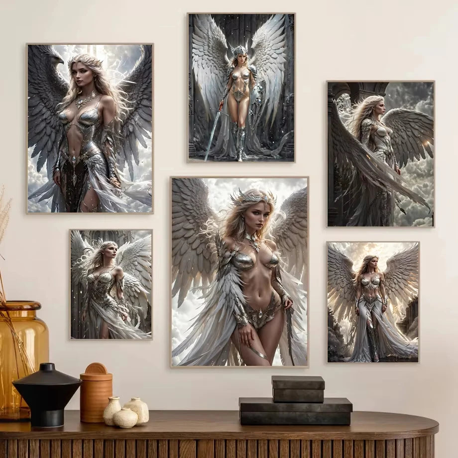 Nórdico Moda Exquisita Mujer Sexy Ángel de Batalla Caballero Pósters Impresiones Pintura en Lienzo Arte de Pared Imagen Sala de Estar Decoración del Hogar
