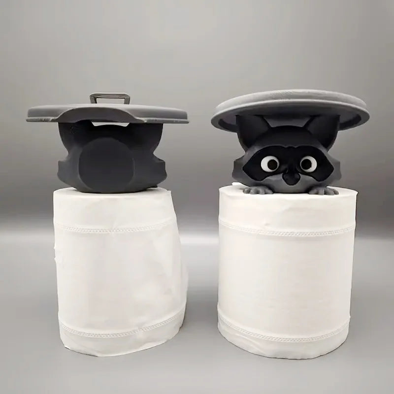 1 Pieza Adorable Soporte para Papel Higiénico de Mapache Impreso en 3D, Plástico Blanco, Decoración de Baño Divertida, Dispensador de Pañuelos con Tapa Decorativa