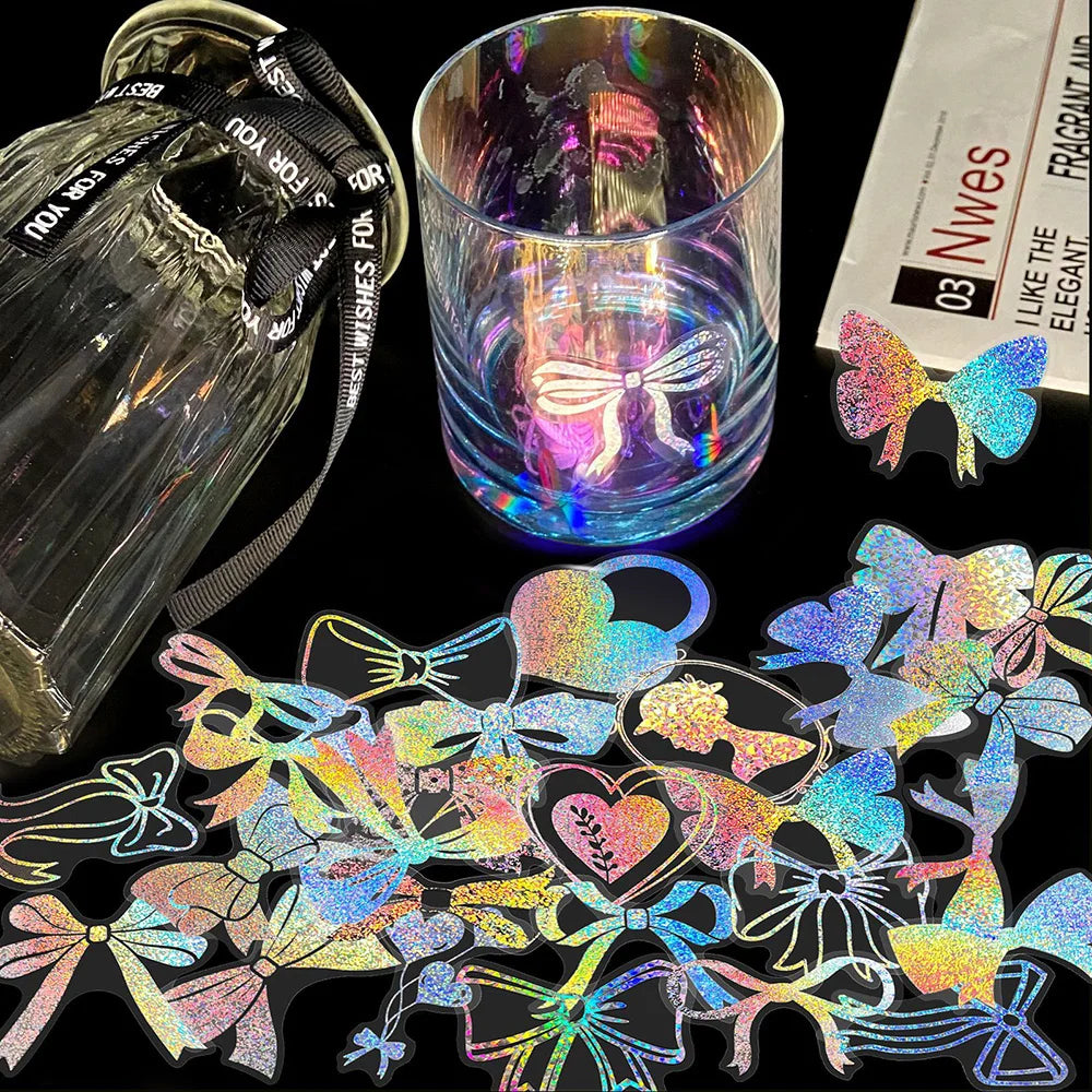 100 pegatinas láser holográficas bonitas de dibujos animados de anime, calcomanías estéticas de mariposas, pegatinas divertidas para álbum de recortes, laptop, teléfono, coche, para niña