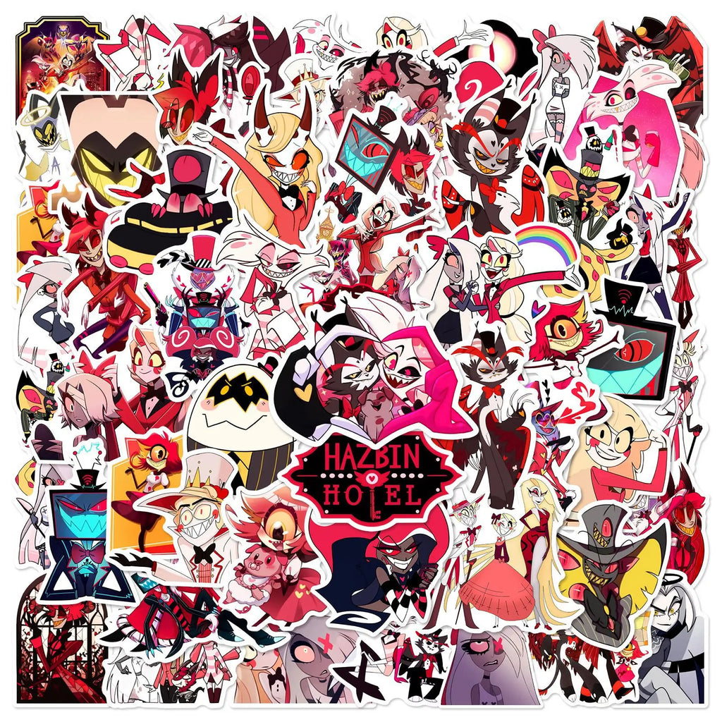 56/112PCS Hazbin Hotel Papelería Cuaderno Pegatinas de Graffiti Equipaje Caja de Almacenamiento Taza de Agua Pegatinas Decorativas