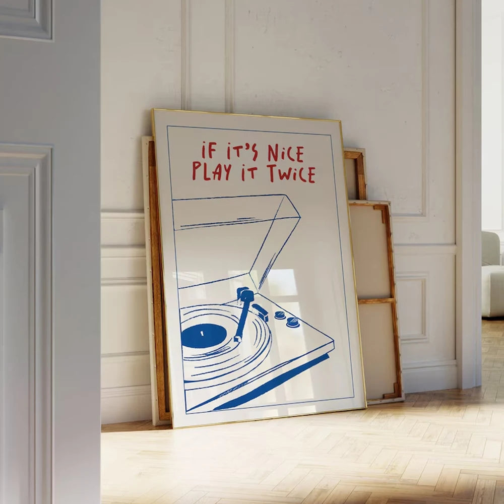 Musique Moderne Jouez-la Deux Fois Art Mural Rétro Groovy Impressions Cadeau Tendance Peinture sur Toile Affiche Photo Pour Salon Décoration Murale Maison