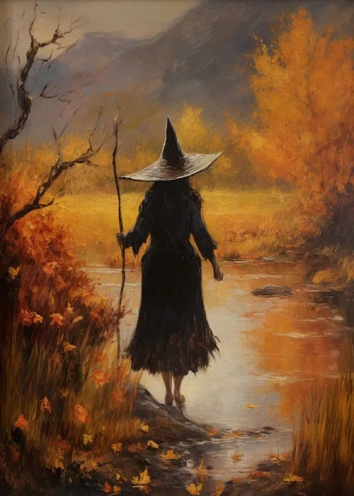 Estampa artística de bruja, bruja con luna llena, decoración de pared, pintura de brujas en la oscuridad, decoración de pared, póster de lienzo, decoración romántica oscura