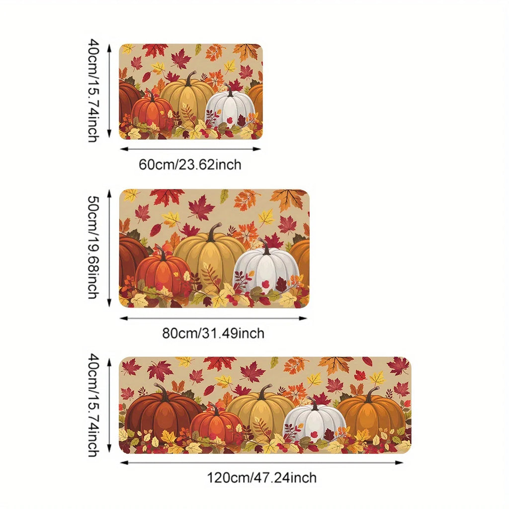 VIKAMA Tapis de Thanksgiving Citrouille Feuille d'érable Tapis de cuisine Tapis long Paillasson Salon Chambre Canapé Tapis de sol doux