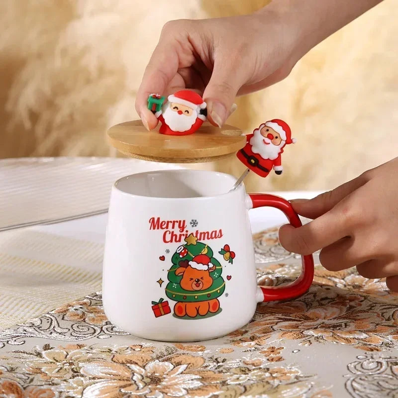 Coffret Cadeau Mug Tasse en Céramique Cadeau de Noël Tasse en Céramique avec Couvercle avec Cuillère Ensemble Tasse à Café Livraison Directe de Noël