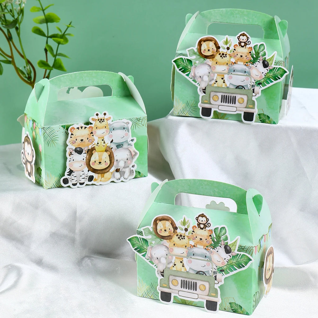 4 boîtes de bonbons DIY Animaux de la jungle, Décoration de fête d'anniversaire Safari, Boîte d'emballage cadeau pour enfants, Fournitures de baby shower Wild One