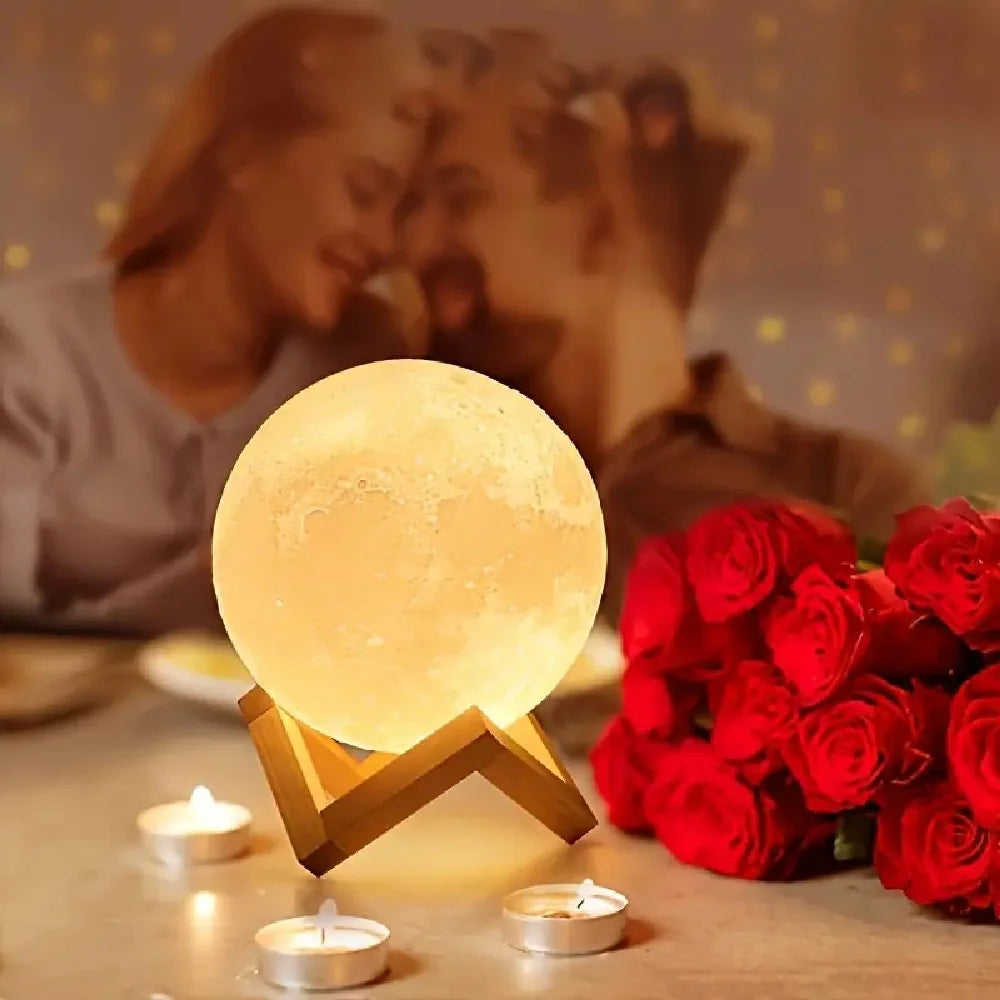 1PC LED Lámpara de Noche de Luna con Impresión 3D Luz Blanca Cálida Decoración con Batería Lámpara de Mesa, Iluminación Ambiental para Decoración de Habitaciones y Regalos