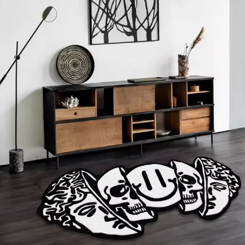 Alfombra Estadounidense VIKAMA Decoración de Halloween Alfombra Creativa con Patrón de Calavera Suave Única Alfombrilla de Puerta para Sala de Estar Dormitorio Decoración del Hogar
