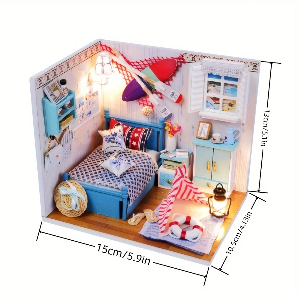 1 unidad, casa de muñecas de madera DIY, kit de modelo de montaje, rompecabezas 3D, regalos de cumpleaños y Navidad para adolescentes y adultos, micro modelo de decoración del hogar