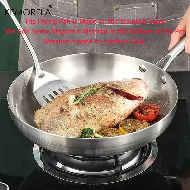 Sartén de 2/3 piezas de 22/24/26/28 cm, acero inoxidable 304, 2 mm de grosor, wok de acero de 5 capas, ollas antiadherentes de grado alimenticio para cocinar