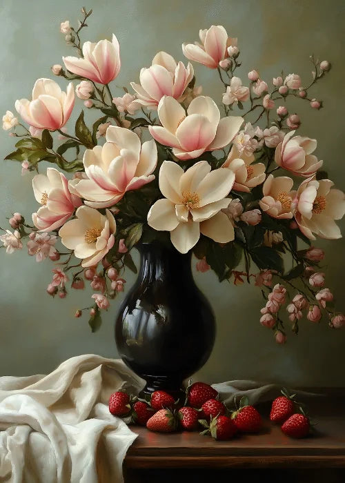 Jarrón de flores de naturaleza muerta, decoración de pared de pintura botánica vintage, jarrones antiguos vintage, impresiones estéticas, pintura de lienzo de olivo
