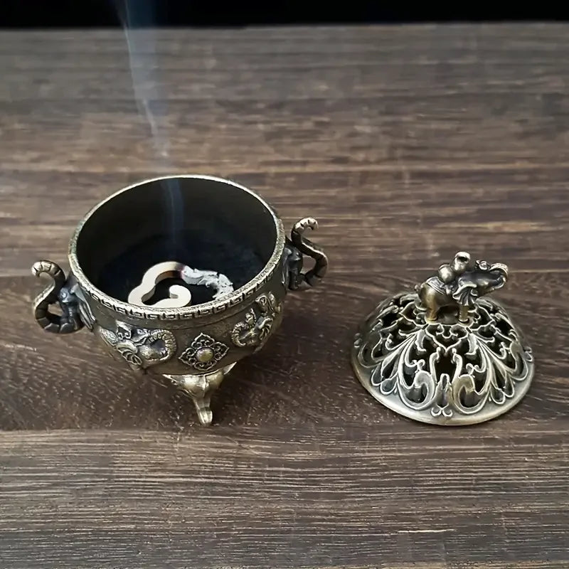 Encensoir Éléphant à Trois Pieds en Métal, Décoration d'Intérieur, Accessoire d'Aromathérapie, Polyvalent pour la Méditation