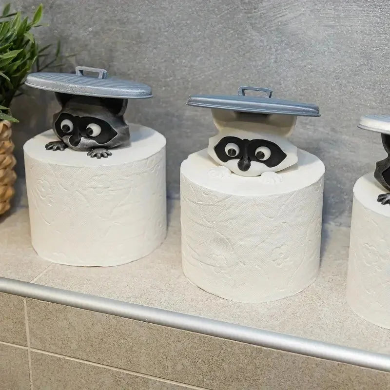 1 Pieza Adorable Soporte para Papel Higiénico de Mapache Impreso en 3D, Plástico Blanco, Decoración de Baño Divertida, Dispensador de Pañuelos con Tapa Decorativa