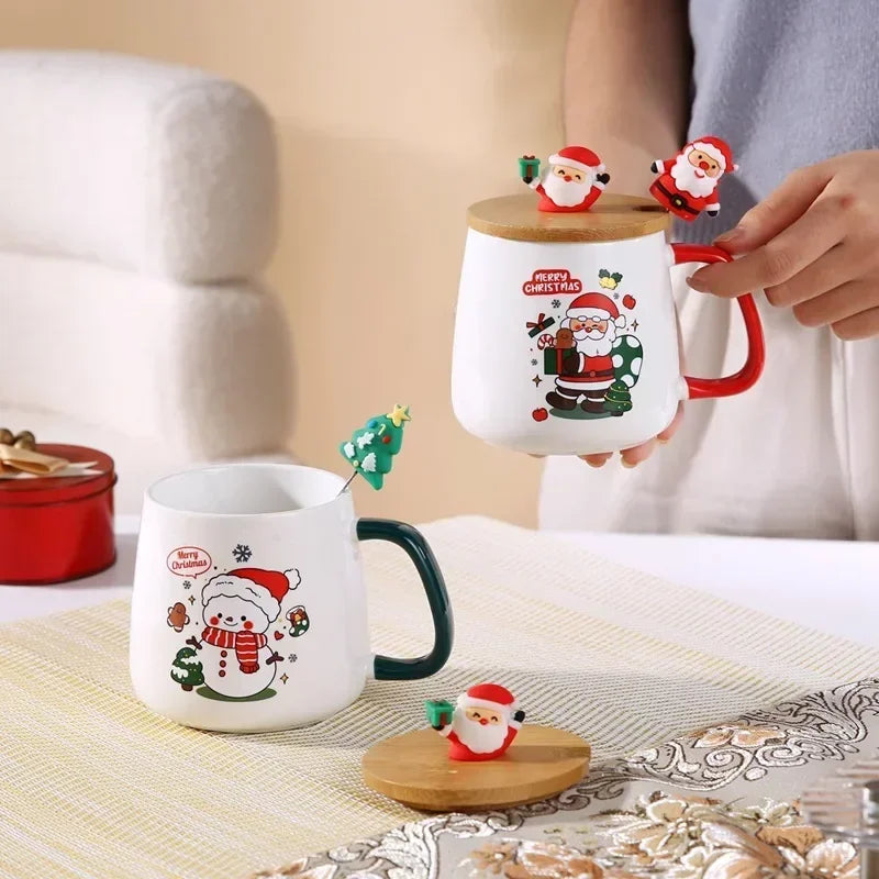 Coffret Cadeau Mug Tasse en Céramique Cadeau de Noël Tasse en Céramique avec Couvercle avec Cuillère Ensemble Tasse à Café Livraison Directe de Noël
