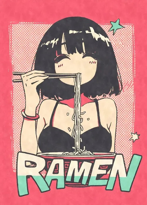 Cat Ear Anime Girl Eating Ramen Poster Aesthetic Anime Ramen Art Prints Japanese Style Cartoon Decor Sexy Girl Canvas Painting
