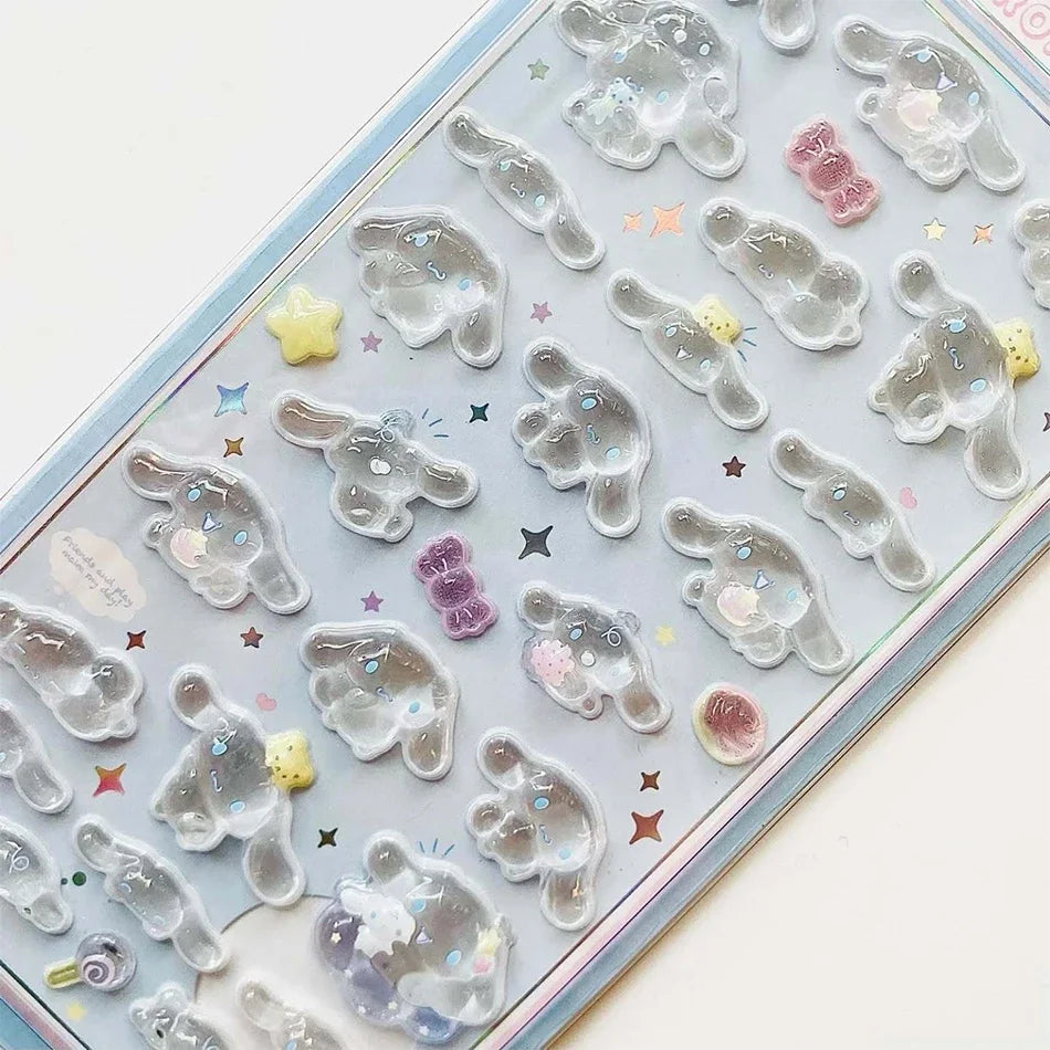 Cute Anime Hellokitty Kuromi Cinnamoroll 3D Sanrio Stickers Transparent Jelly Crystal Decorative Sticker Phone Case DIY Kids Toy