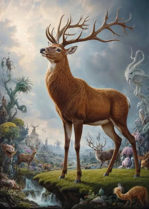 Affiches Animaux Sauvages Safari Surréaliste Décor Mural Esthétique Animal Totem Monde Surréaliste Lion Éléphant Tigre Lapin Renard Impressions sur Toile