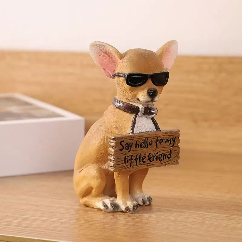 Figura de perro chihuahua de 10,5 cm, pintada a mano, realista, bonita, escultura de animal de resina, decoración para el hogar, escritorio, estante, regalo para amantes de las mascotas