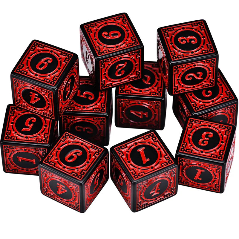 Juego de dados acrílicos de 10 piezas/juego, dados D6 con patrón tallado, dados de poliedro de 6 caras para juegos de rol, Dungeons and Dragons, juego de mesa