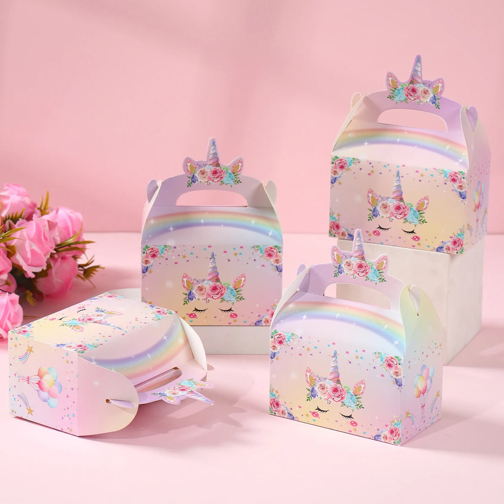 Cajas de regalo de unicornio, decoración de fiesta de cumpleaños, cajas de recuerdo de fiesta de unicornio para niños, suministros de decoración de fiesta de cumpleaños para baby shower