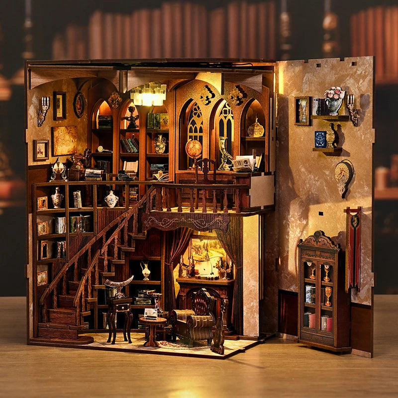 Kit de bricolage pour coin lecture – Bibliothèque en bois 3D Ancien Rime – Cadeau créatif pour Noël et le Black Friday – Décoration de bureau miniature