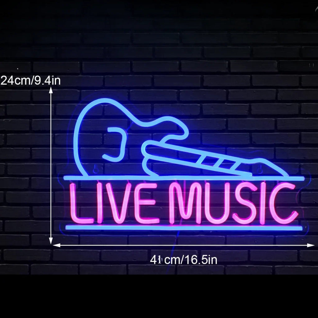 Enseignes néon Musique Live, Enseigne néon Guitare, Décoration murale pour Chambre, Fête Musicale, Bar, Club de Musique, Cave d'homme, Alimenté par USB