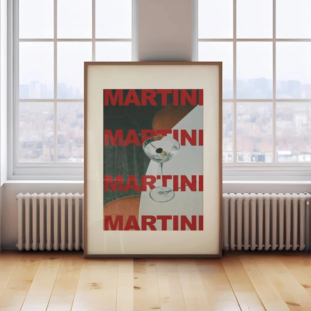 Affiche murale minimaliste toile cocktail martini moderne rétro, tableau tendance pour la décoration intérieure du salon