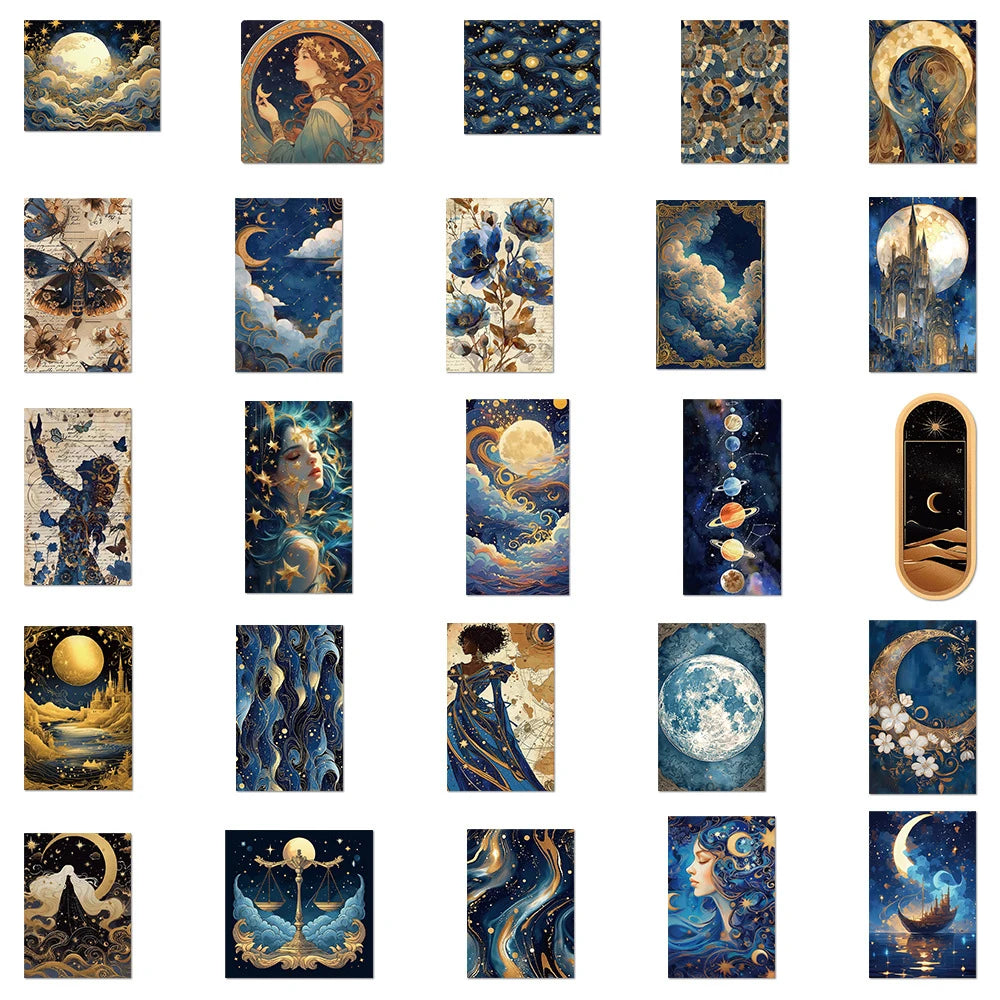 10/30/50 pegatinas de grafiti de luna astral de dibujos animados bonitos, calcomanías estéticas para niños, juguete, botella de agua, portátil, cuaderno, pegatinas decorativas