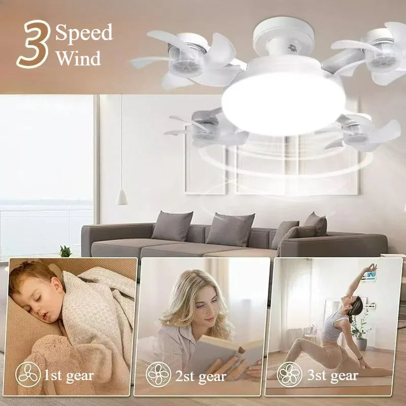 Luz de Ventilador E27 con Forma de Dron con Control Remoto, Luz Regulable de 3 Colores para el Hogar, Sala de Estar, Dormitorio, Luz de Ventilador de Techo Silenciosa