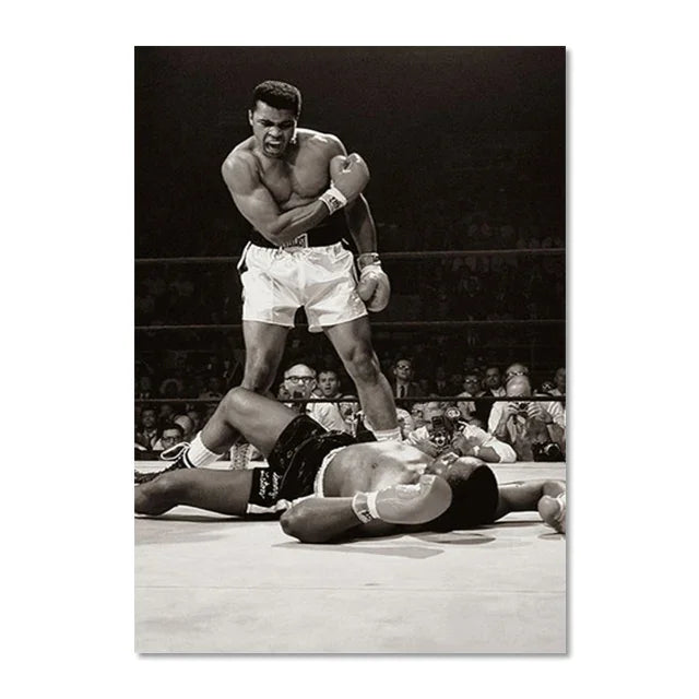 Campeón Mundial de Boxeo Ali Escena Clásica Arte de Pared Póster Boxeador Tyson Mural Decoración Moderna del Hogar Perfecto para la Decoración de la Sala de Estar