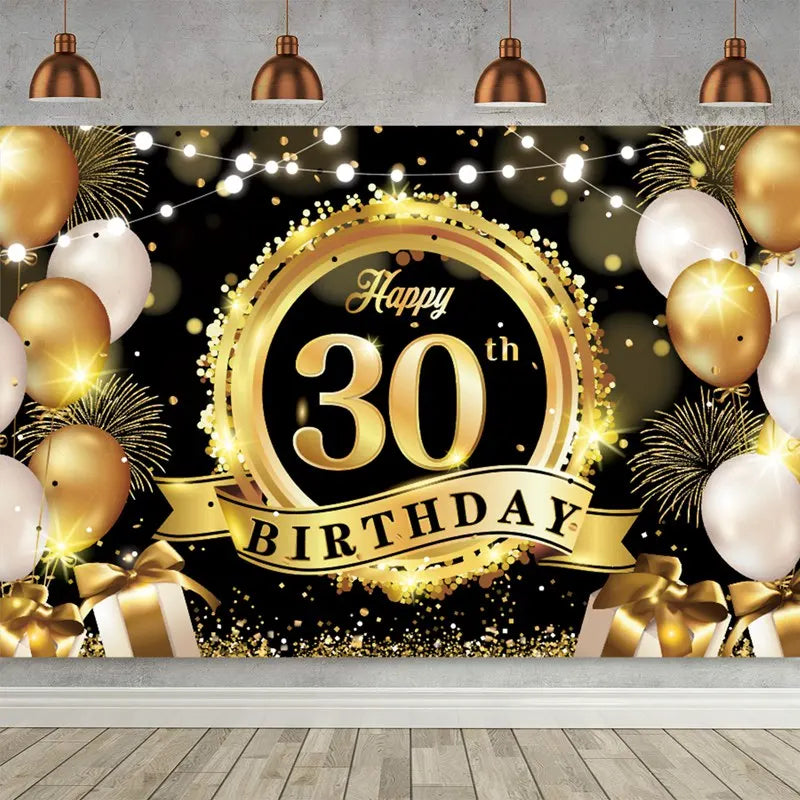 Joyeux Anniversaire Fond 18 21 30 40 50 60 Décoration de Fête d'Anniversaire Bannière d'Anniversaire Drapeau Suspendu Décoration de Fond 30ème Anniversaire