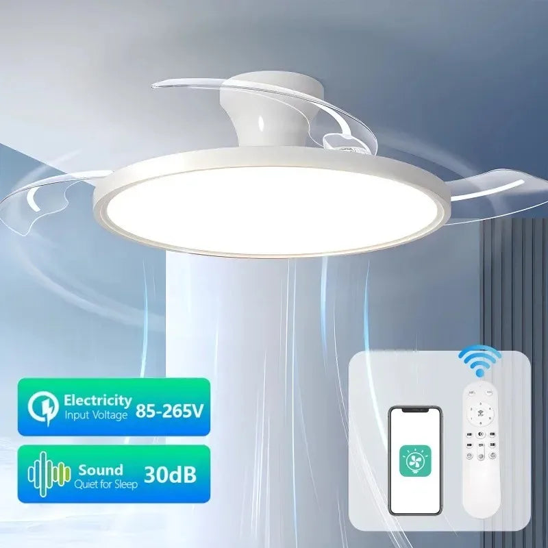 Ventilador de techo con luz LED y control remoto, 3 colores regulables, iluminación silenciosa para salón, comedor, dormitorio