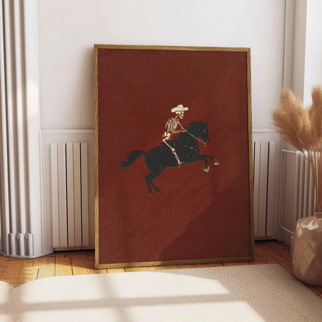 Illustration de Cowboy Squelette, Impression Rodéo, Décoration Murale Gothique, Affiche Cheval, Art Excentrique, Affiche Western, Art Rodéo Rétro, Cowgirl