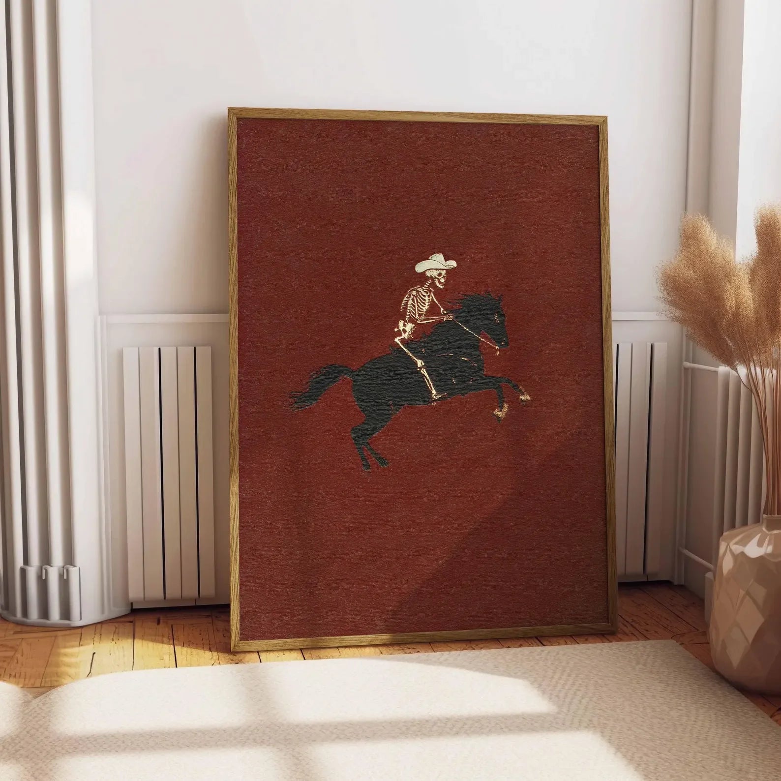 Illustration de Cowboy Squelette, Impression Rodéo, Décoration Murale Gothique, Affiche Cheval, Art Excentrique, Affiche Western, Art Rodéo Rétro, Cowgirl