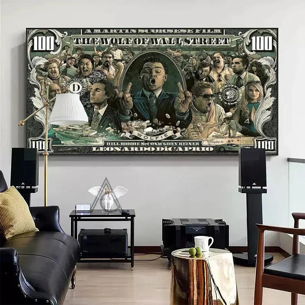 Arte de pared vintage, tarjeta negra americana El lobo de Wall Street, póster impreso en lienzo, decoración para sala de estar o dormitorio